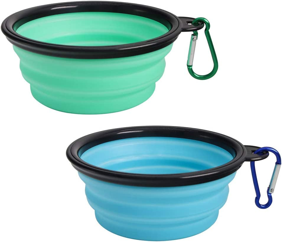 Collapsible Pet Bowl Set - Portable Silicone Feeder for Dogs and Cats, Foldable Travel Bowls for Food and Water, Ideal for Camping (Light Blue & Light Green)