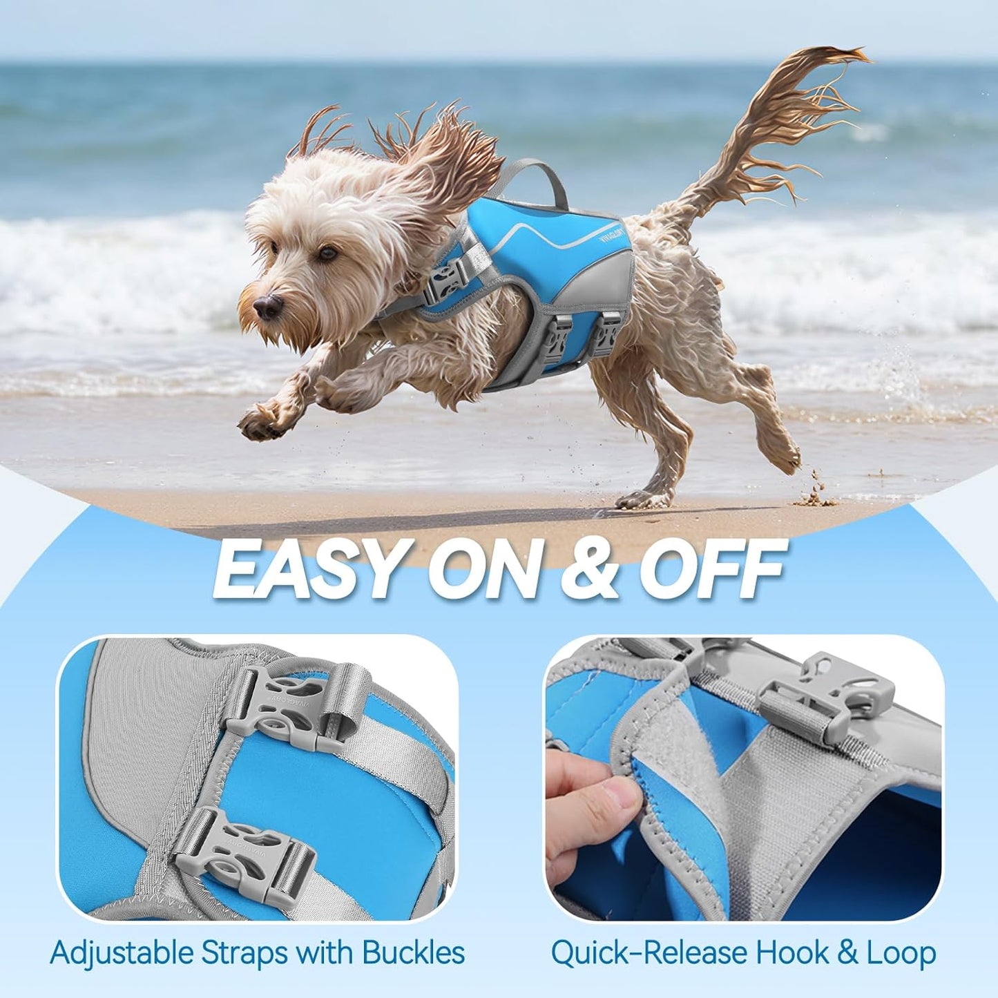 Neoprene Dog Life Vest - Premium Life Jacket for Swimming and Boating, Enhanced Buoyancy and Comfort for Puppies, Includes Handle, XS Size, Cyra Blue