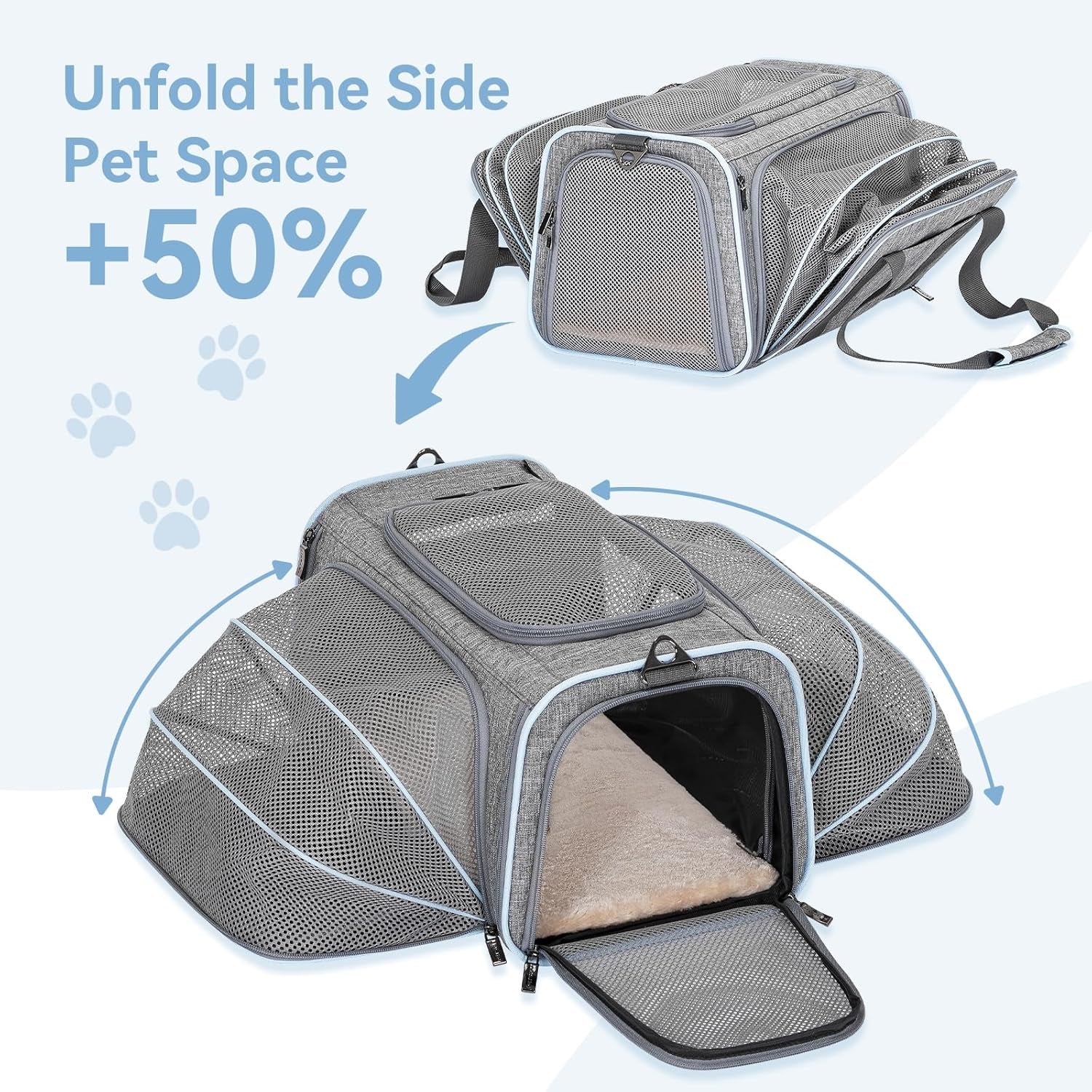 Expandable Soft-Sided Pet Carrier for Cats and Small Dogs, Airline Approved, Portable and Washable with Two Extensions for Pets Up to 9LB