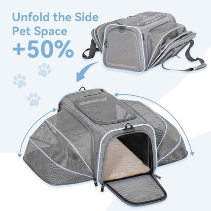 Expandable Soft-Sided Pet Carrier for Cats and Small Dogs, Airline Approved, Portable and Washable with Two Extensions for Pets Up to 9LB
