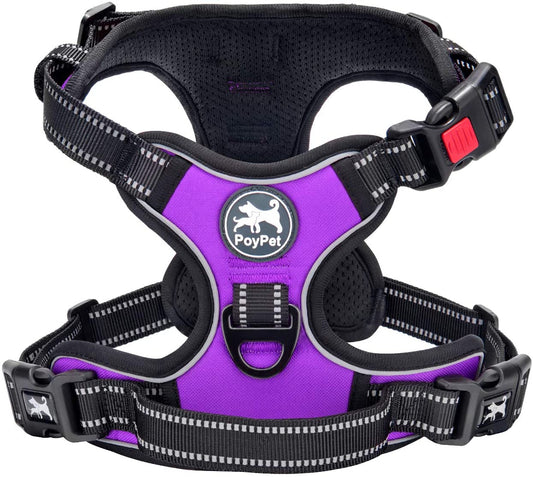 Adjustable No-Pull Dog Harness with Reflective Front Clip and Soft Padded Vest, Includes Easy Control Handle for Small to Large Dogs (Purple, Medium)