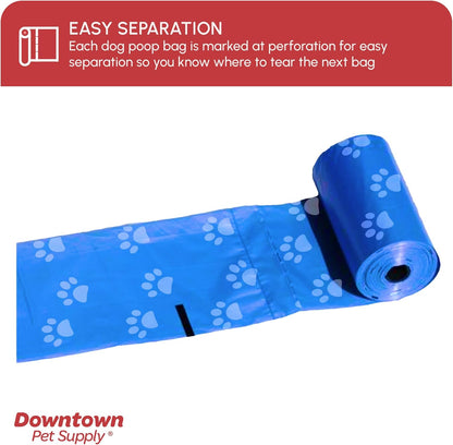 Dog Waste Bags with Dispenser - 180 Count Leak-Proof Poop Bags and Bone-Shaped Holder for Leash - Rainbow Design with Paw Prints, 12.5" x 8.5
