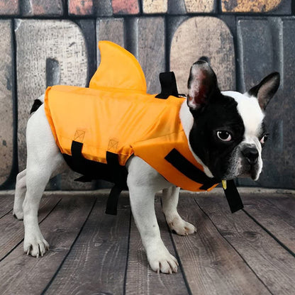 Premium Adjustable Dog Life Jacket - Shark Design for Short-Nosed Breeds (Pug, Bulldog, Poodle, and More) - Enhanced Version in Vibrant Orange (XS)