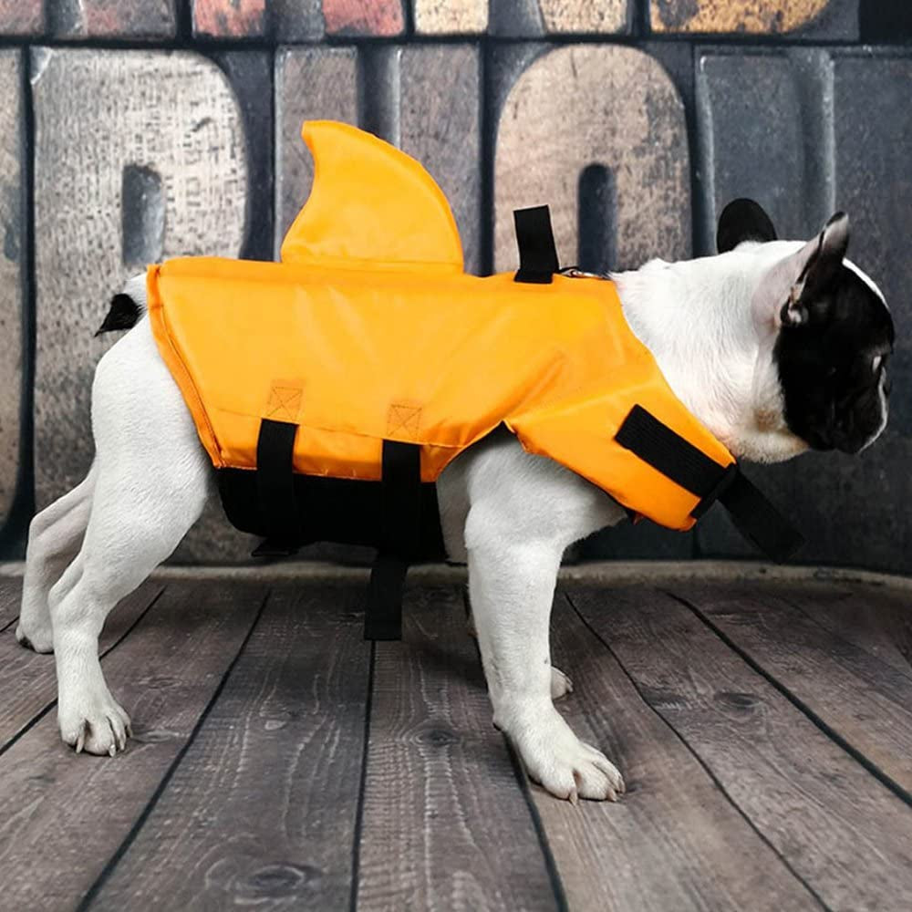 Premium Adjustable Dog Life Jacket - Shark Design for Short-Nosed Breeds (Pug, Bulldog, Poodle, and More) - Enhanced Version in Vibrant Orange (XS)