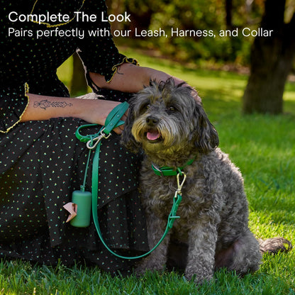 Dog Waste Bag Holder and Dispenser with Leash Attachment, Leak-Proof Design, Easy Twist Top for Refills, Includes One Roll of Bags, Blush Color