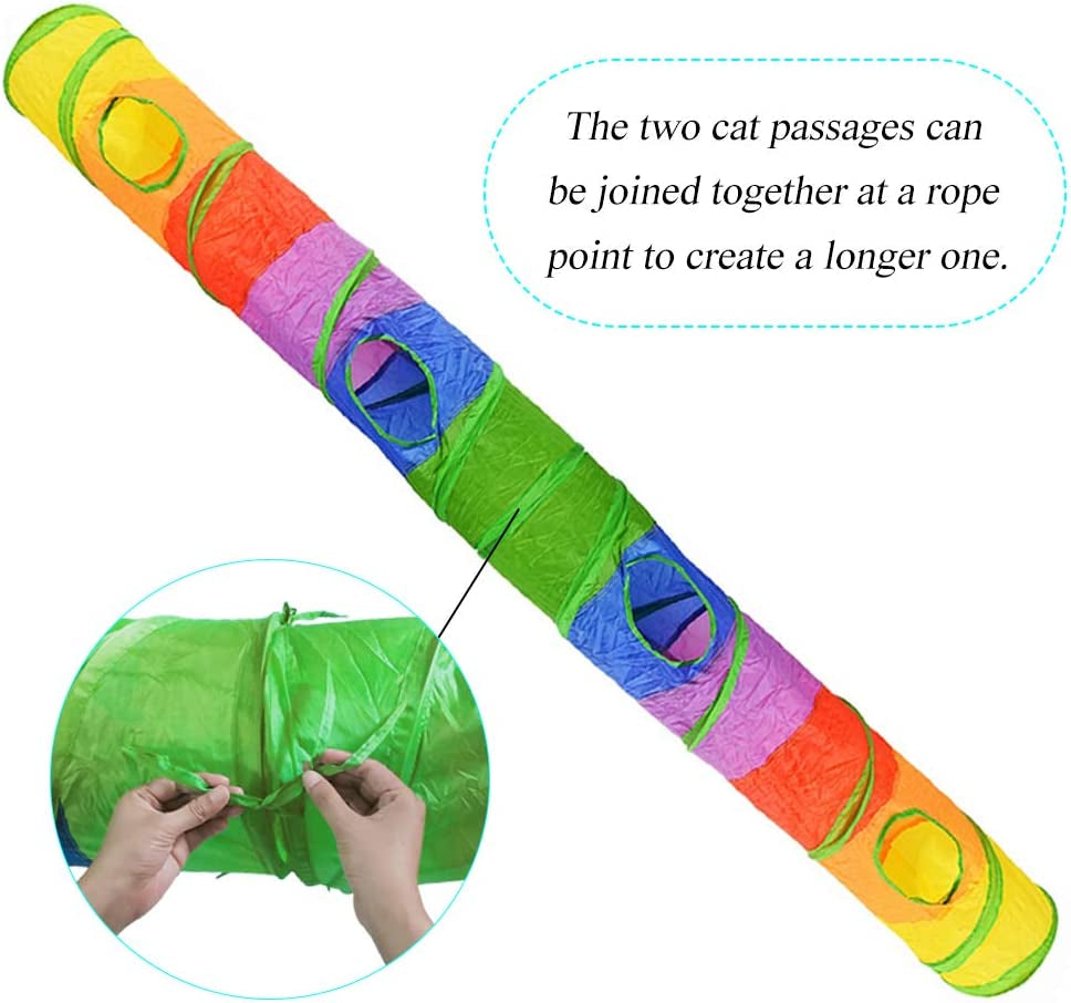 Indoor Cat Tunnel, 45-Inch Rainbow Collapsible Tube with Ball and Dual Openings for Kittens - Ideal for Exercise, Hiding, and Training (Colorful)