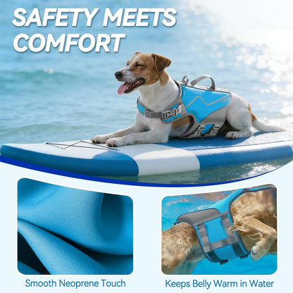 Neoprene Dog Life Vest - Premium Life Jacket for Swimming and Boating, Enhanced Buoyancy and Comfort for Puppies, Includes Handle, XS Size, Cyra Blue