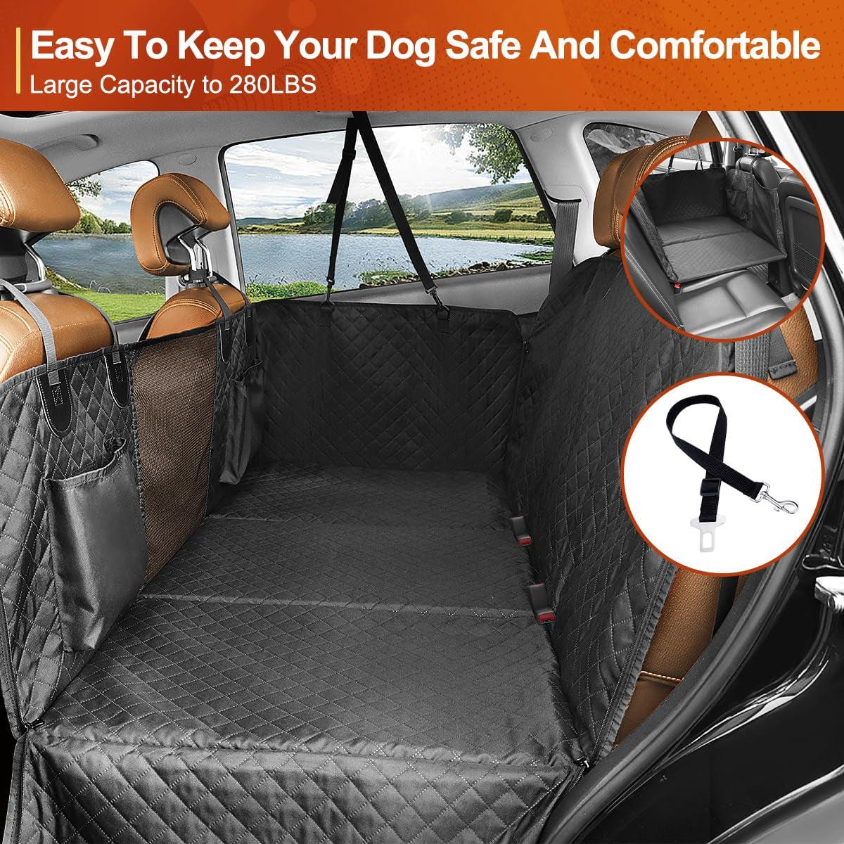 Premium Dog Car Seat Cover and Hammock for Backseat Protection – Non-Inflatable, Hard Bottom Design for Cars, Trucks, and SUVs