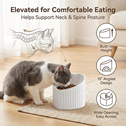 Dark Green Elevated Ceramic Cat Bowls for Food and Water, Stress-Free Design with Backflow Prevention, Dishwasher and Microwave Safe, Lead and Cadmium Free