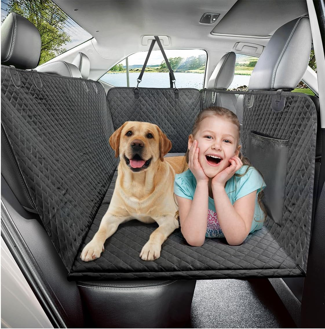 Premium Dog Car Seat Cover and Hammock for Backseat Protection – Non-Inflatable, Hard Bottom Design for Cars, Trucks, and SUVs