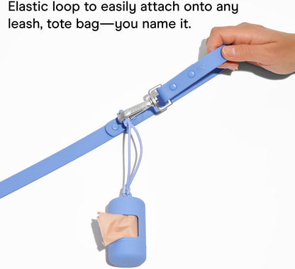 Dog Waste Bag Holder and Dispenser with Leash Attachment, Leak-Proof Design, Easy Twist Top for Refills, Includes One Roll of Bags, Blush Color