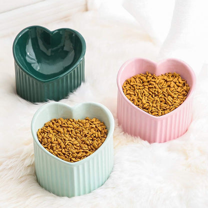 Dark Green Elevated Ceramic Cat Bowls for Food and Water, Stress-Free Design with Backflow Prevention, Dishwasher and Microwave Safe, Lead and Cadmium Free