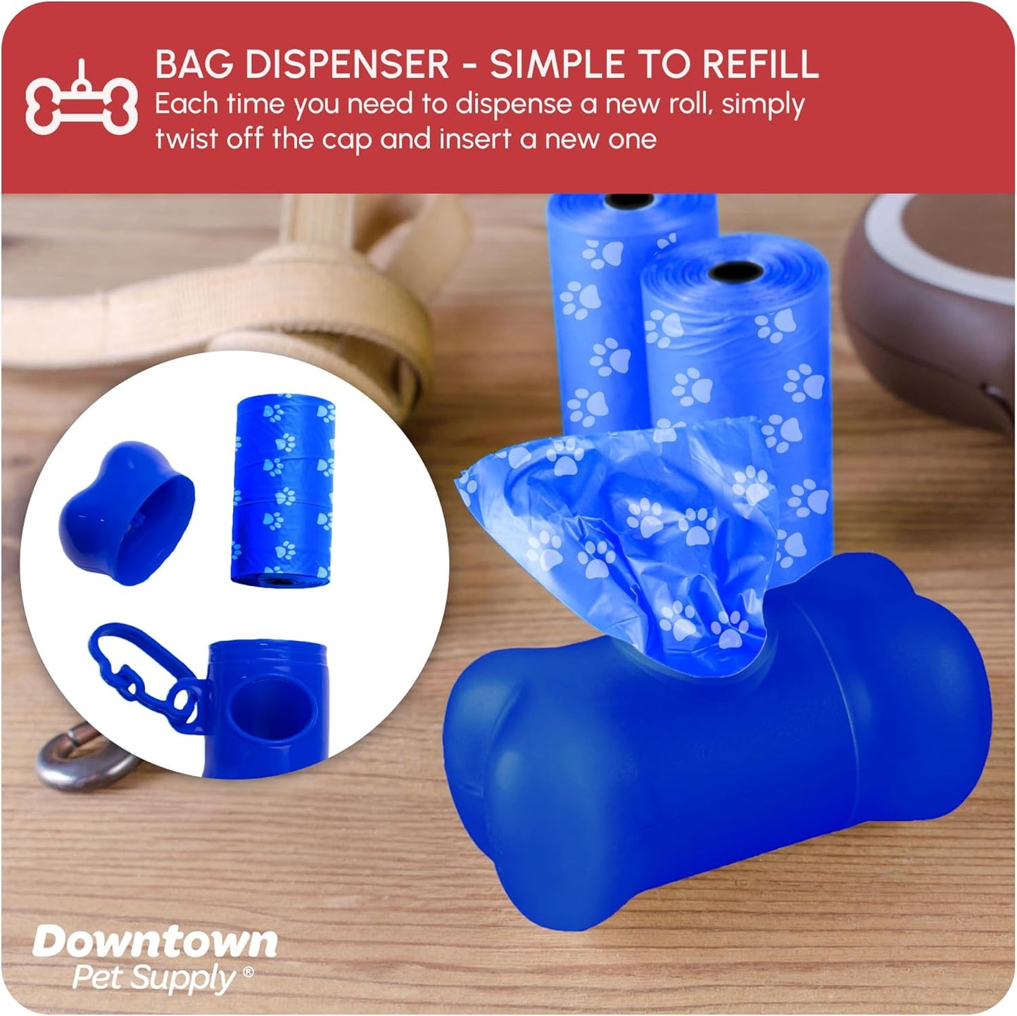 Dog Waste Bags with Dispenser - 180 Count Leak-Proof Poop Bags and Bone-Shaped Holder for Leash - Rainbow Design with Paw Prints, 12.5" x 8.5