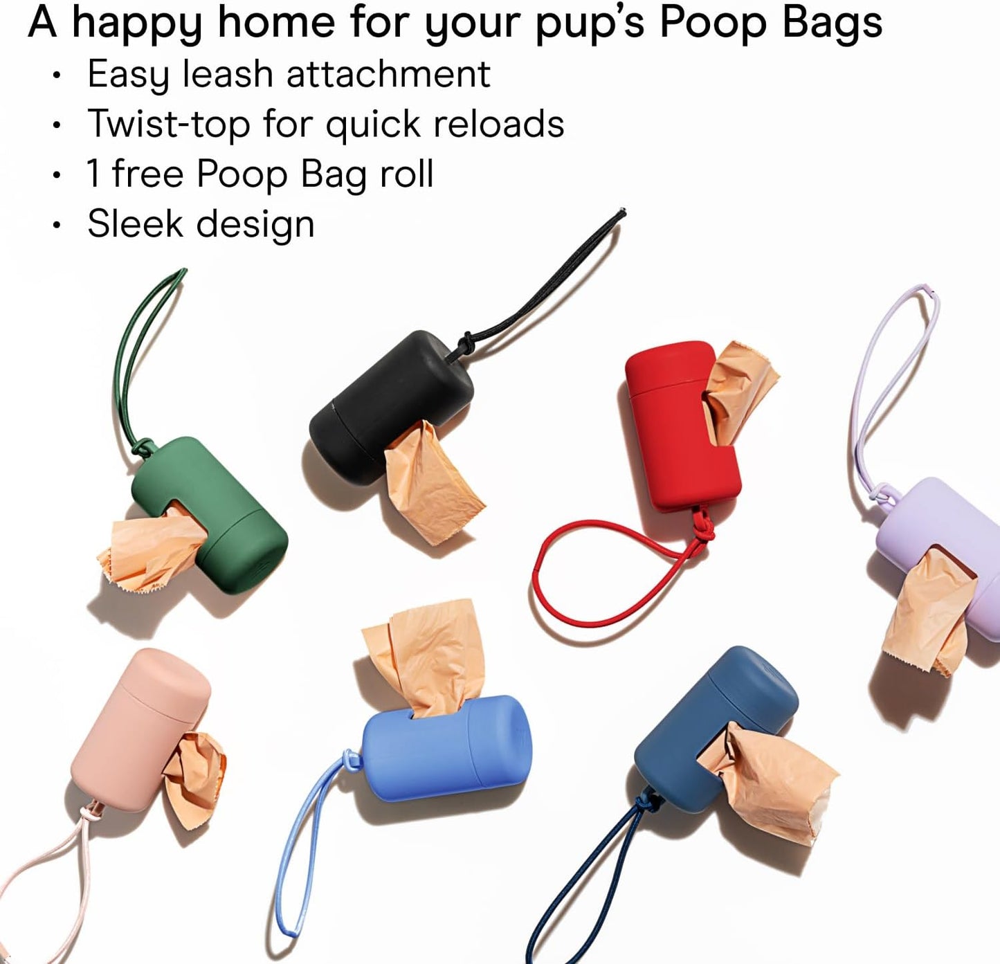 Dog Waste Bag Holder and Dispenser with Leash Attachment, Leak-Proof Design, Easy Twist Top for Refills, Includes One Roll of Bags, Blush Color