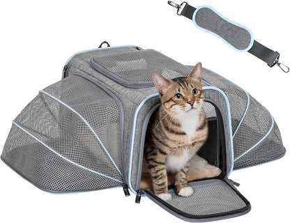 Expandable Soft-Sided Pet Carrier for Cats and Small Dogs, Airline Approved, Portable and Washable with Two Extensions for Pets Up to 9LB