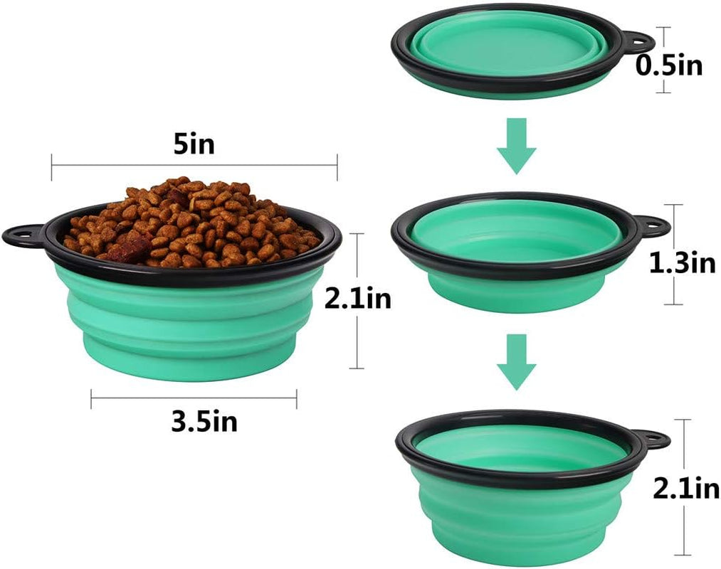 Collapsible Pet Bowl Set - Portable Silicone Feeder for Dogs and Cats, Foldable Travel Bowls for Food and Water, Ideal for Camping (Light Blue & Light Green)