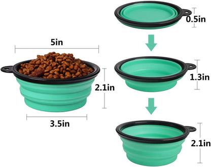 Collapsible Pet Bowl Set - Portable Silicone Feeder for Dogs and Cats, Foldable Travel Bowls for Food and Water, Ideal for Camping (Light Blue & Light Green)