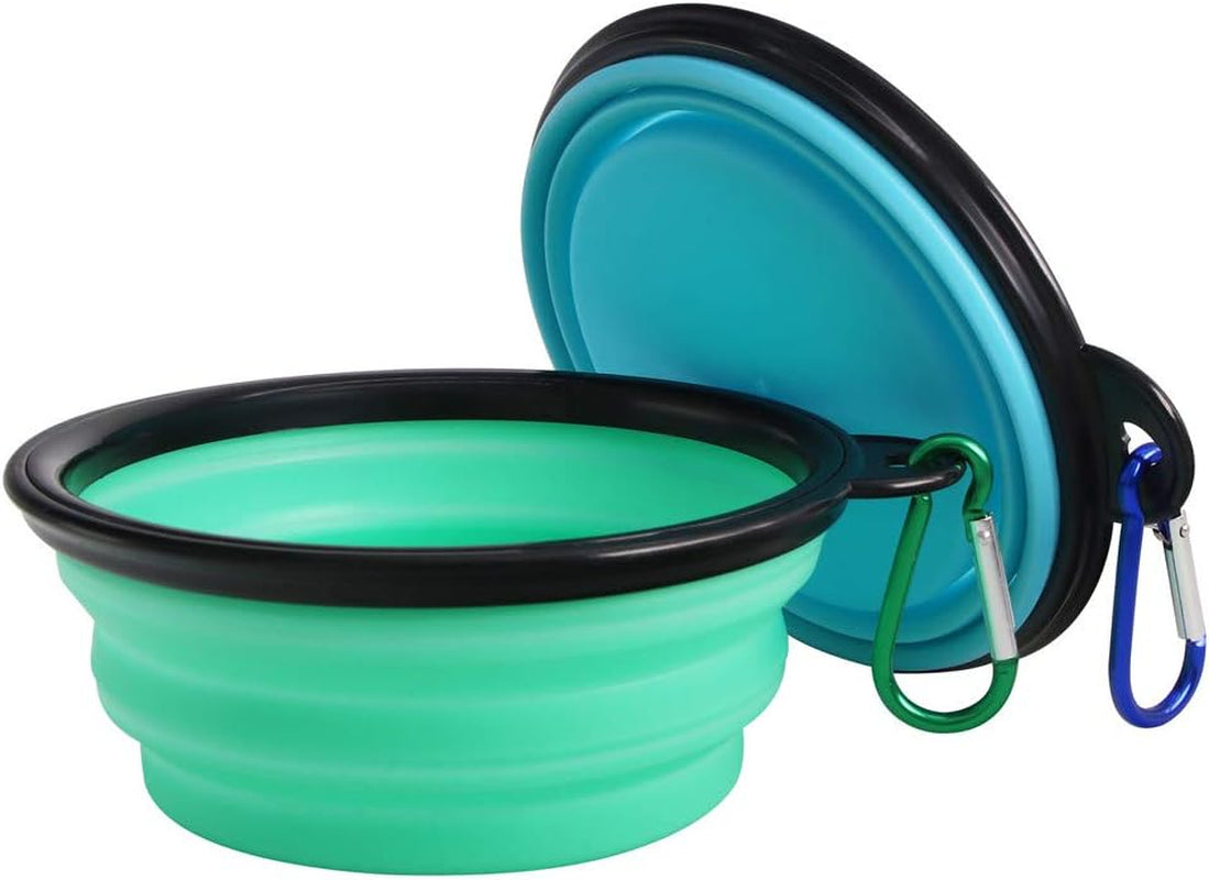 Collapsible Pet Bowl Set - Portable Silicone Feeder for Dogs and Cats, Foldable Travel Bowls for Food and Water, Ideal for Camping (Light Blue & Light Green)