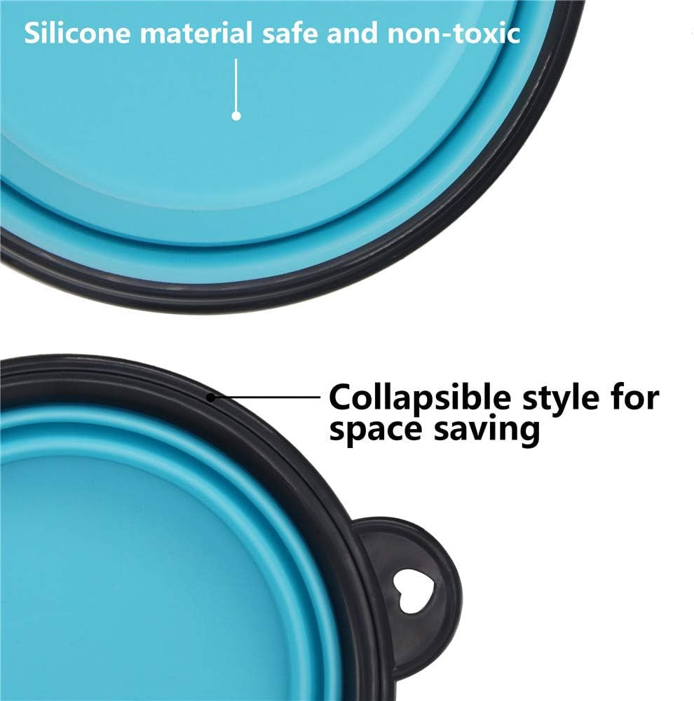 Collapsible Pet Bowl Set - Portable Silicone Feeder for Dogs and Cats, Foldable Travel Bowls for Food and Water, Ideal for Camping (Light Blue & Light Green)