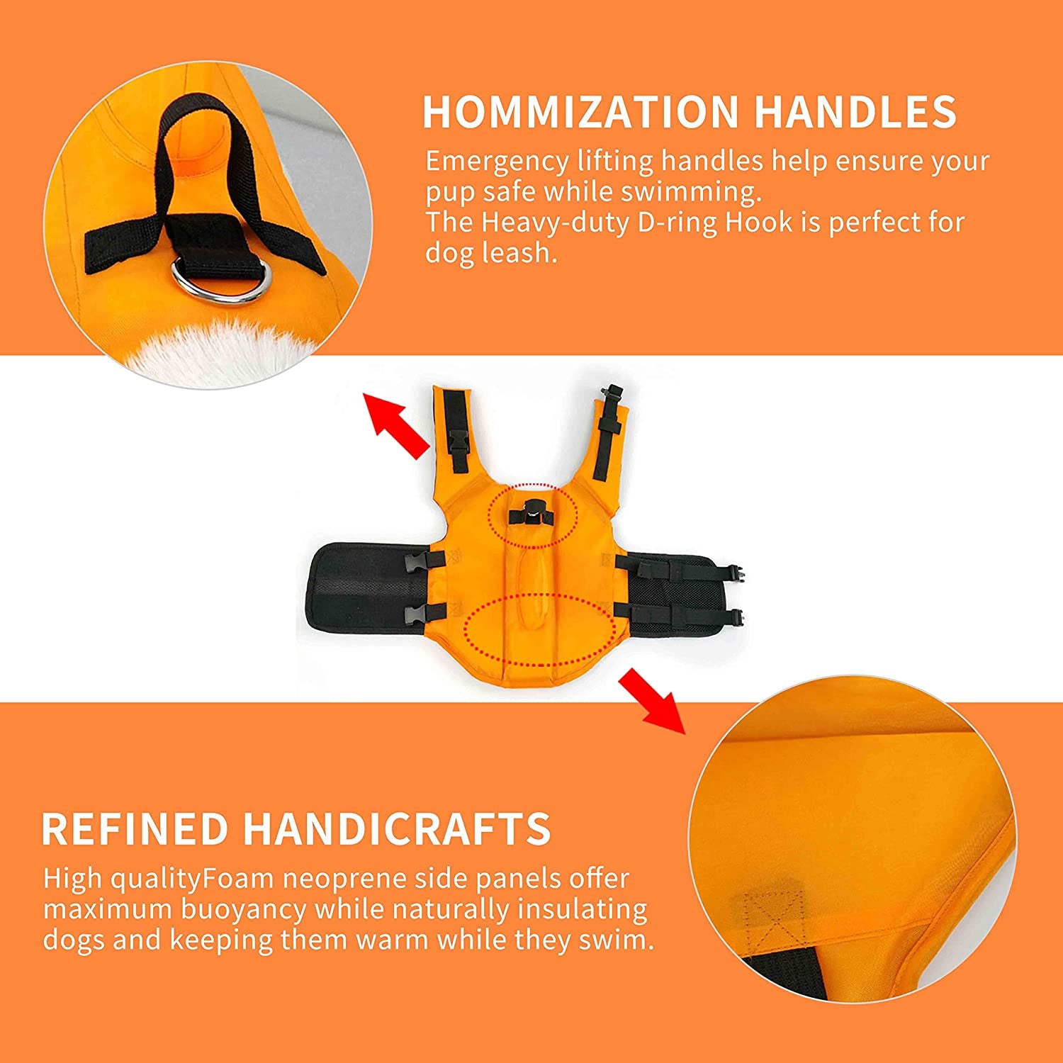 Premium Adjustable Dog Life Jacket - Shark Design for Short-Nosed Breeds (Pug, Bulldog, Poodle, and More) - Enhanced Version in Vibrant Orange (XS)