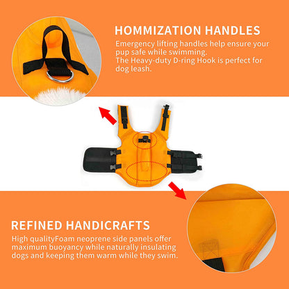 Premium Adjustable Dog Life Jacket - Shark Design for Short-Nosed Breeds (Pug, Bulldog, Poodle, and More) - Enhanced Version in Vibrant Orange (XS)