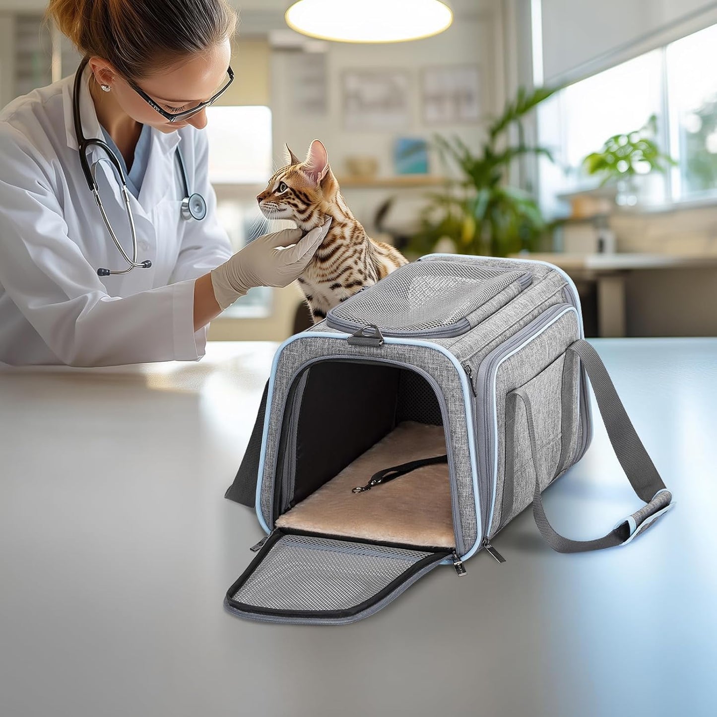 Expandable Soft-Sided Pet Carrier for Cats and Small Dogs, Airline Approved, Portable and Washable with Two Extensions for Pets Up to 9LB