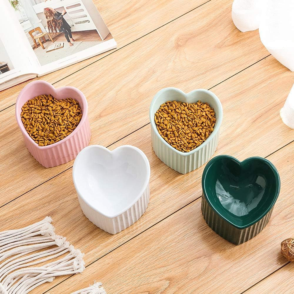 Dark Green Elevated Ceramic Cat Bowls for Food and Water, Stress-Free Design with Backflow Prevention, Dishwasher and Microwave Safe, Lead and Cadmium Free