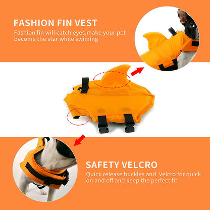 Premium Adjustable Dog Life Jacket - Shark Design for Short-Nosed Breeds (Pug, Bulldog, Poodle, and More) - Enhanced Version in Vibrant Orange (XS)