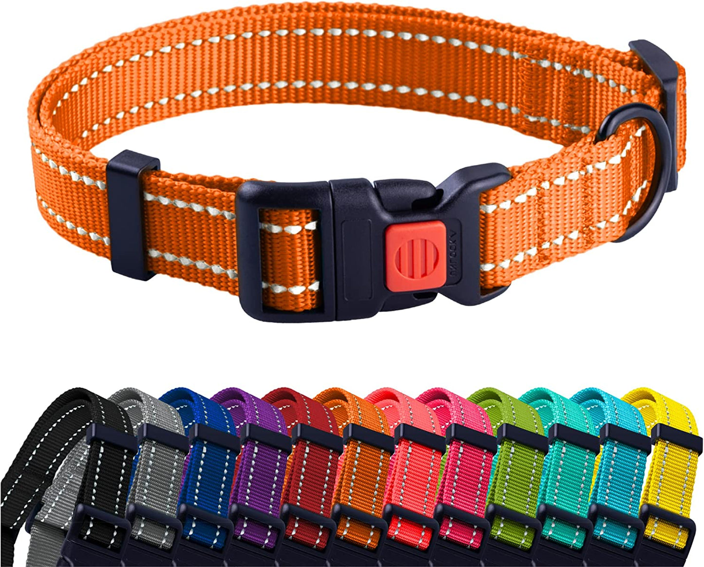 Reflective Nylon Dog Collar with Quick Release Buckle for Small to Large Dogs and Puppies - Waterproof Design (Orange, 10-13 Inch)