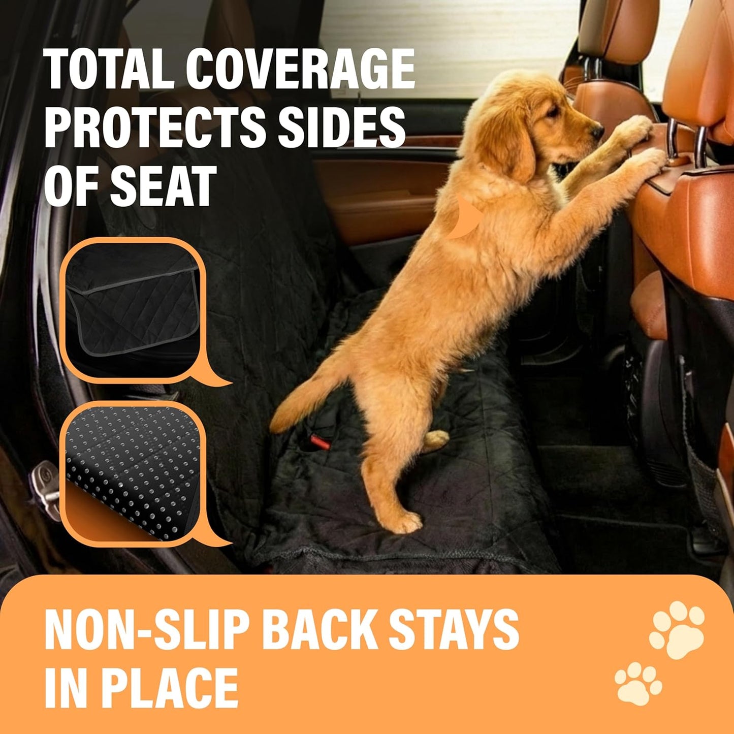 Premium Black Dog Rear Seat Cover - Durable, Waterproof, and Scratch-Resistant Backseat Protector for Vehicles, Nonslip Design, Machine Washable Pet Accessory