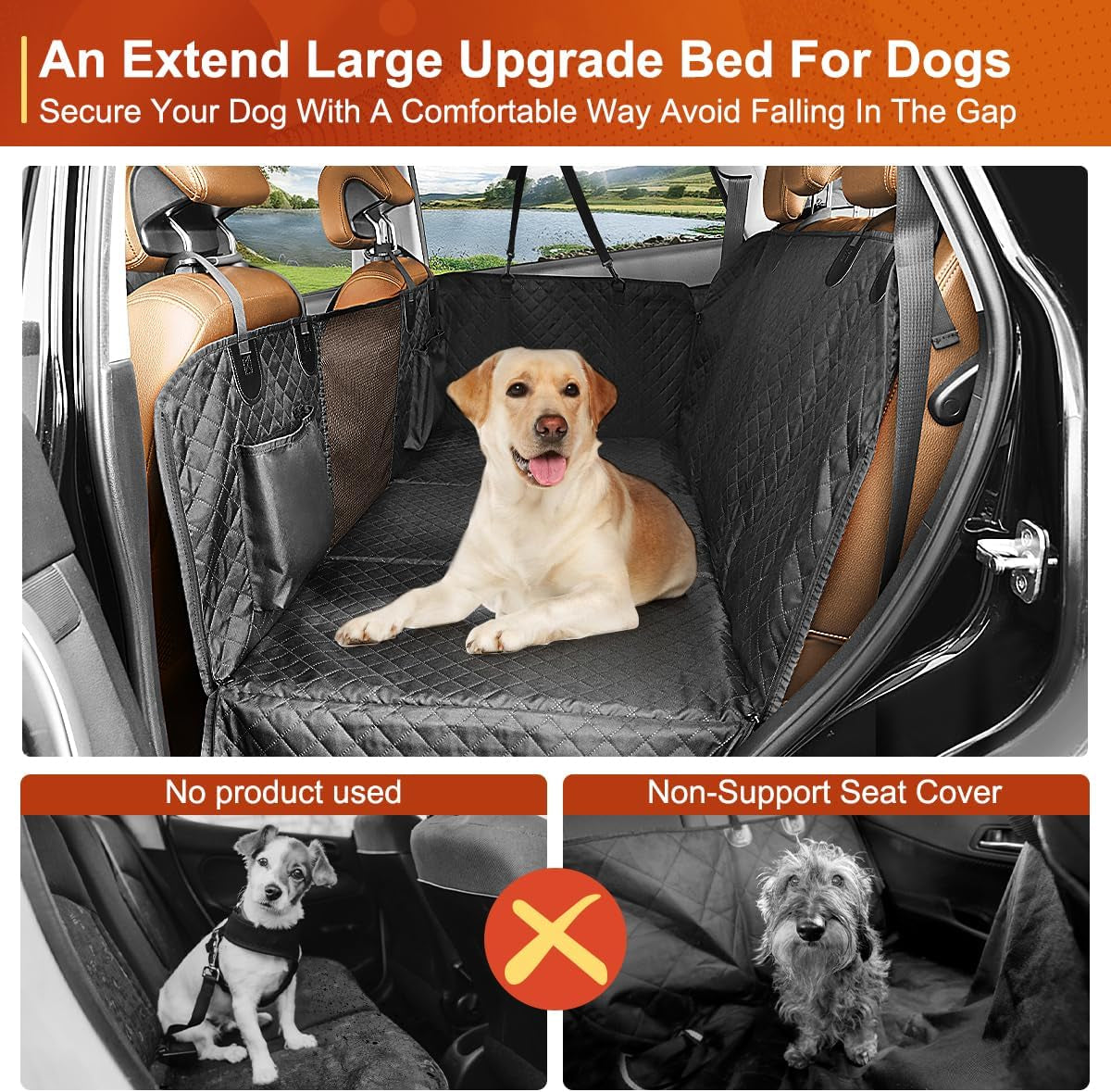 Premium Dog Car Seat Cover and Hammock for Backseat Protection – Non-Inflatable, Hard Bottom Design for Cars, Trucks, and SUVs