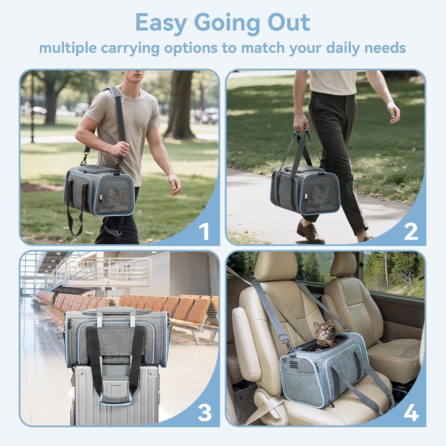 Expandable Soft-Sided Pet Carrier for Cats and Small Dogs, Airline Approved, Portable and Washable with Two Extensions for Pets Up to 9LB