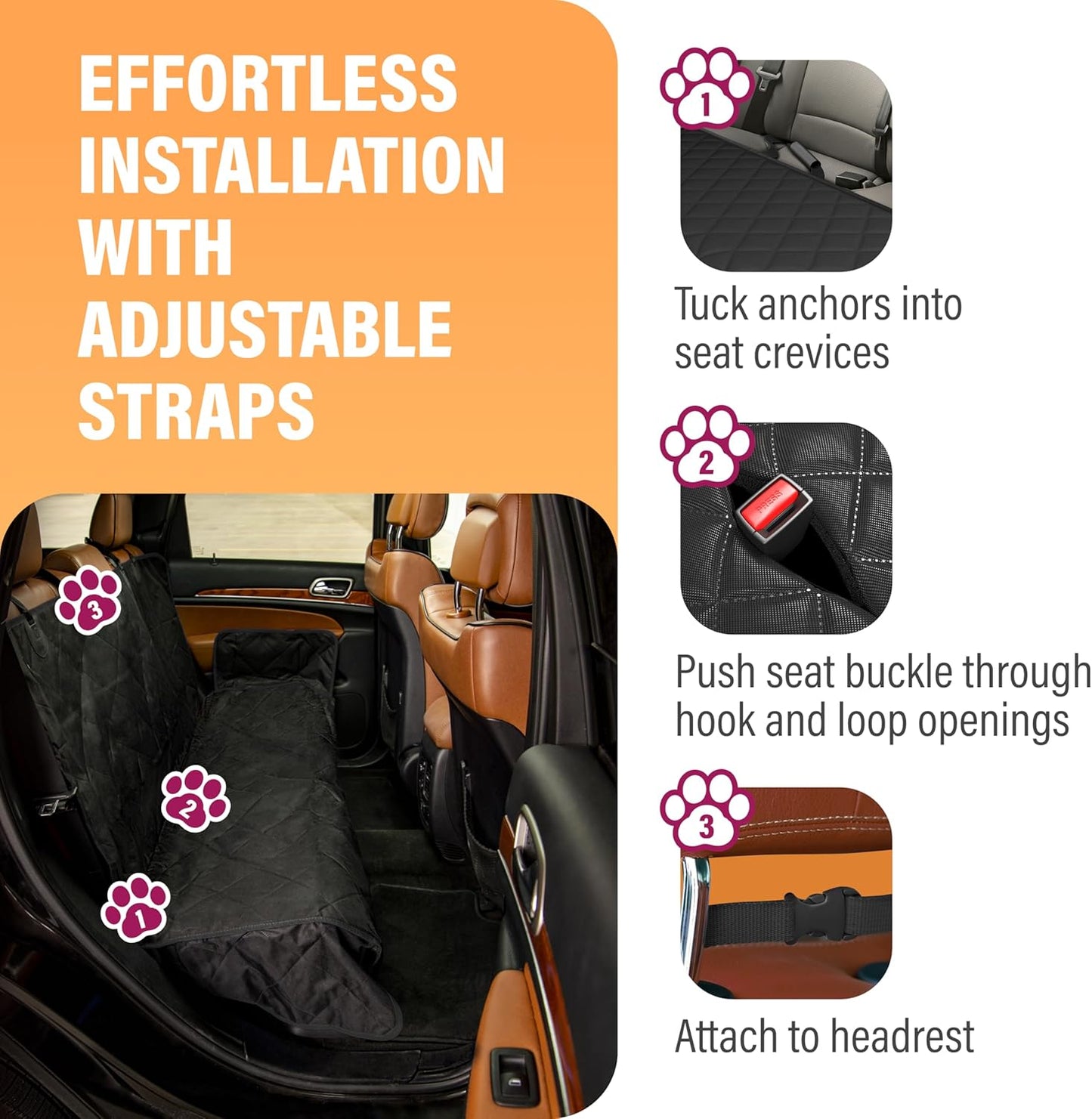 Premium Black Dog Rear Seat Cover - Durable, Waterproof, and Scratch-Resistant Backseat Protector for Vehicles, Nonslip Design, Machine Washable Pet Accessory