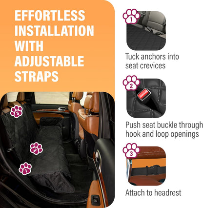 Premium Black Dog Rear Seat Cover - Durable, Waterproof, and Scratch-Resistant Backseat Protector for Vehicles, Nonslip Design, Machine Washable Pet Accessory